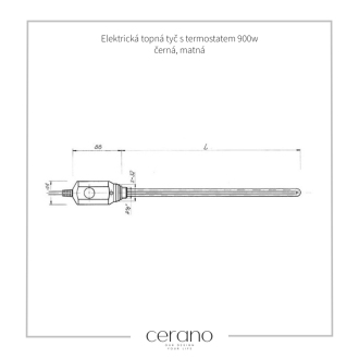 CERANO - Elektrická vykurovacia tyč s termostatom 900W - čierna matná