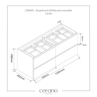 CERANO - Kúpeľňová skrinka pod umývadlo Carole - čierna matná - 120x49, 8x45, 2 cm