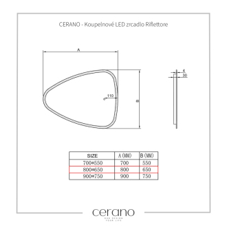 CERANO - Kúpeľňové LED zrkadlo Riflettore - 80x65 cm