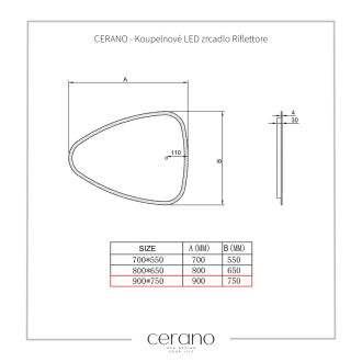 CERANO - Kúpeľňové LED zrkadlo Riflettore - 90x75 cm
