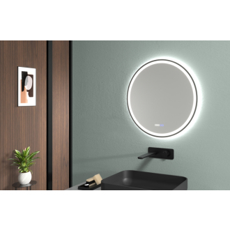 CERANO - Kúpeľňové LED zrkadlo Rivo, kovový rám - čierna matná - Ø 80 cm