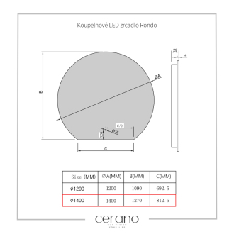 CERANO - Kúpeľňové LED zrkadlo Rondo - Ø 140 cm