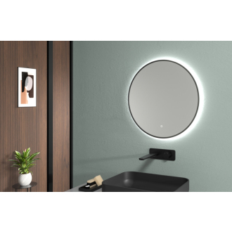 CERANO - Kúpeľňové LED zrkadlo Velo, kovový rám - čierna matná - Ø 60 cm