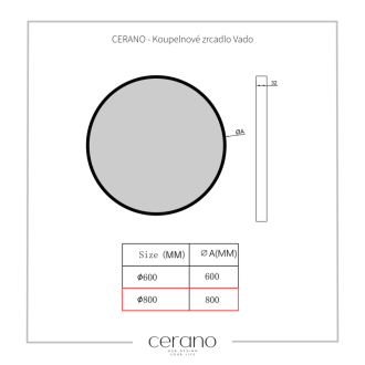 CERANO - Kúpeľňové zrkadlo Vado, kovový rám - čierna matná - Ø 80 cm