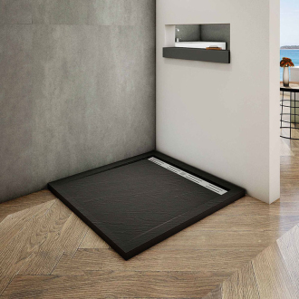 CERANO Sprchová vanička štvorcová Docia sifón + nerezový kryt čierna matná 80x80cm CER-LMR88