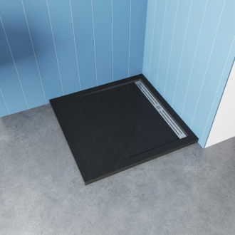 CERANO Sprchová vanička štvorcová Docia sifón + nerezový kryt čierna matná 80x80cm CER-LMR88