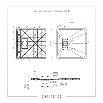 CERANO Sprchová vanička štvorcová Gusto čierna matná 70x70 cm CER-414554