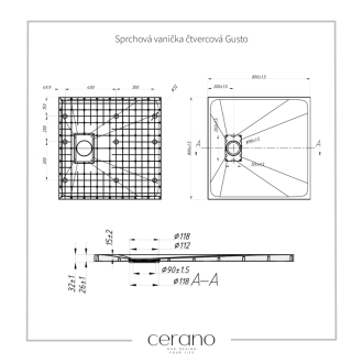 CERANO Sprchová vanička štvorcová Gusto čierna matná 80x80 cm CER-414563