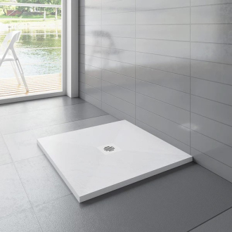CERANO Sprchová vanička štvorcová Luno sifón + nerezový kryt biela matná 80x80 cm CER-FGR88-W