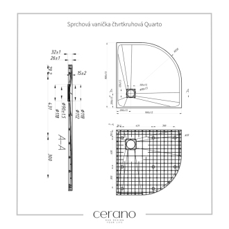CERANO Sprchová vanička štvrťkruhová Quarto biela matná 90x90 cm CER-414761