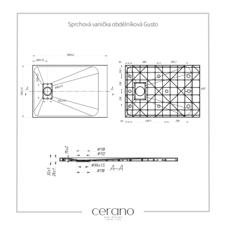 CERANO Sprchová vanička obdĺžniková Gusto čierna matná 100x70 cm CER-414596
