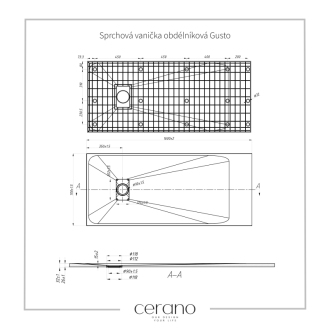 CERANO Sprchová vanička obdĺžniková Gusto čierna matná 160x70 cm CER-414623
