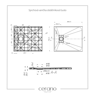 CERANO Sprchová vanička obdĺžniková Gusto čierna matná 80x70 cm CER-414575