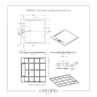 CERANO Sprchová vanička z liateho mramoru štvorcová Loro biela matná 100x100 cm CER-437090
