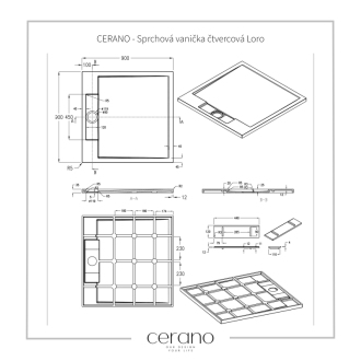 CERANO Sprchová vanička z liateho mramoru štvorcová Loro biela matná 90x90 cm CER-437087