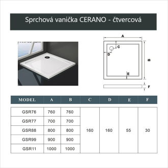 CERANO Sprchová vanička z liateho mramoru štvorcová Piato biela matná 70x70 cm CER-GSR77