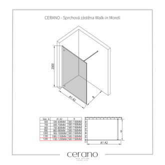 CERANO Sprchová zástena Walk-in Moreli L/P čierna matná, transp.sklo 120x200 cm CER-417620