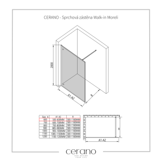 CERANO Sprchová zástena Walk-in Moreli L/P čierna matná, transp.sklo 60x200 cm CER-417596