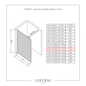 CERANO Sprch.zástena Walk-in Onyx L/P čierna mat., transp.sklo 120x200cm CER-DY101B-120-200