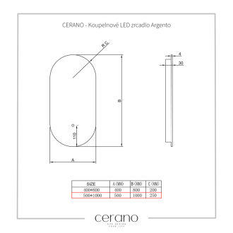 CERANO Kúpeľňové LED zrkadlo Argento 100x50 cm CER-429337