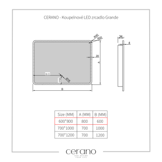 CERANO Kúpeľňové LED zrkadlo Grande 60x80 cm CER-DY-2073H