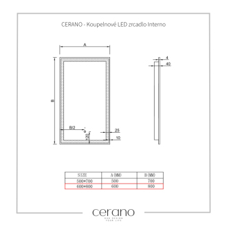 CERANO Kúpeľňové LED zrkadlo Interno 60x80 cm CER-429361