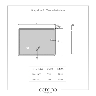 CERANO Kúpeľňové LED zrkadlo Retano 100x70 cm CER-NT2151-100X70