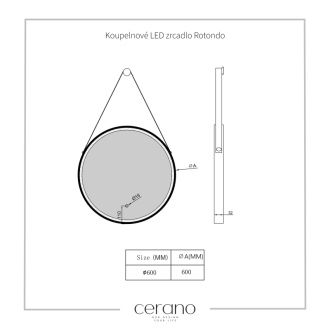 CERANO Kúpeľňové LED zrkadlo Rotondo, kovový rám čierna matná? 60 cm CER-NT2805Y-60