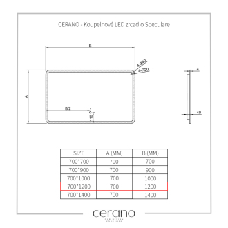 CERANO Kúpeľňové LED zrkadlo Speculare 120x70 cm CER-429289