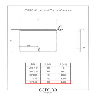 CERANO Kúpeľňové LED zrkadlo Speculare 140x70 cm CER-429292