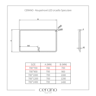 CERANO Kúpeľňové LED zrkadlo Speculare 70x70 cm CER-429280