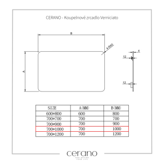 CERANO Kúpeľňové obdĺžnikové zrkadlo Verniciato 100x70 cm CER-429259