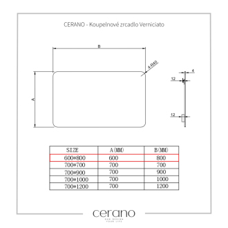 CERANO Kúpeľňové obdĺžnikové zrkadlo Verniciato 80x60 cm CER-429250