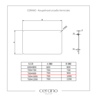 CERANO Kúpeľňové obdĺžnikové zrkadlo Verniciato 90x70 cm CER-429256