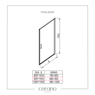 CERANO Sprchové krídlové dvere Porte L/P chróm, transparentné sklo 90x195 cm CER-413477