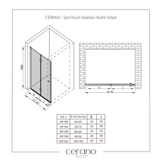 CERANO Sprchové skladacie dvere Volpe L/P chróm, transparentné sklo 100x190 cm CER-423303