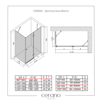 CERANO Sprchovací kút Marino L/P chróm, transparentné sklo 90x90 cm krídlový CER-422766