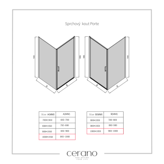 CERANO Sprchovací kút Porte L/P čierna matná, transp.sklo 100x100 cm krídlový CER-413594