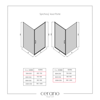 CERANO Sprchovací kút Porte L/P čierna matná, transp.sklo 100x70cm krídlový CER-413585