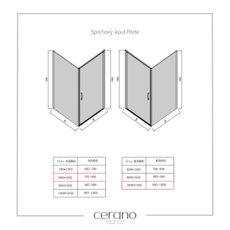 CERANO Sprchovací kút Porte L/P čierna matná, transp.sklo 100x80cm krídlový CER-413588