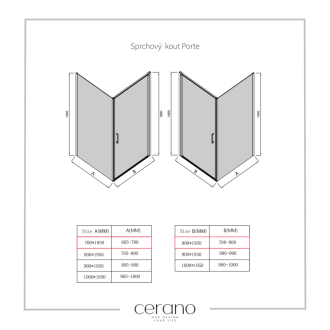 CERANO Sprchovací kút Porte L/P čierna matná, transparentné sklo 80x70cm krídlový CER-413546