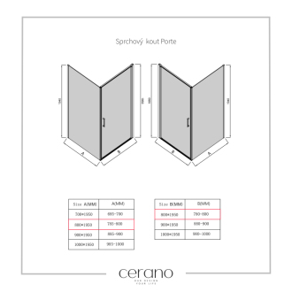 CERANO Sprchovací kút Porte L/P čierna matná, transparentné sklo 80x80cm krídlový CER-413549