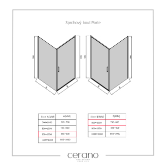 CERANO Sprchovací kút Porte L/P čierna matná, transparentné sklo 80x90cm krídlový CER-413552