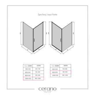 CERANO Sprchovací kút Porte L/P čierna matná, transp.sklo 90x100cm krídlový CER-413582