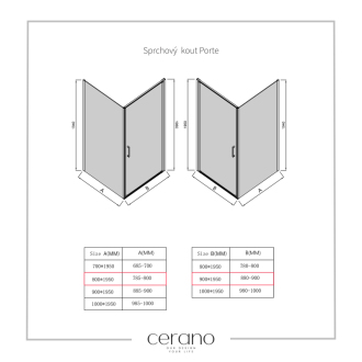 CERANO Sprchovací kút Porte L/P čierna matná, transparentné sklo 90x80cm krídlový CER-413576