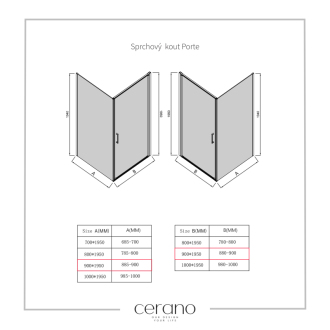 CERANO Sprchovací kút Porte L/P čierna matná, transparentné sklo 90x90cm krídlový CER-413579