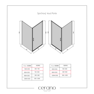 CERANO Sprchovací kút Porte L/P chróm, transparentné sklo 90x70 cm krídlový CER-413531