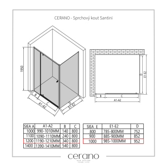 CERANO Sprchovací kút Santini Ľ/P chróm, transparentné sklo 120x100 cm krídlový CER-426241