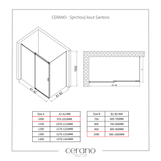CERANO Sprchovací kút Santoro L/P čierna matná, transp.sklo 100x100 cm posuvný CER-431479