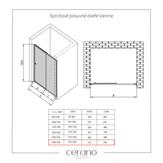CERANO Sprchovací kút Varone L/P čierna matná, transp.sklo 140x80cm posuvný CER-DY505B-14080